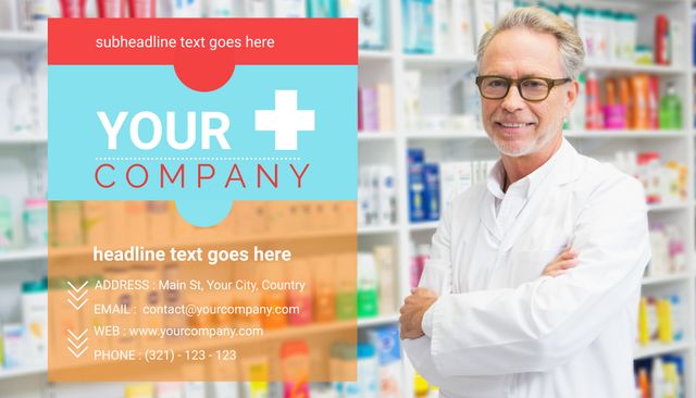 Confident Pharmacist Promoting Healthcare Services in Modern Pharmacy - Download Free Stock Templates Pikwizard.com