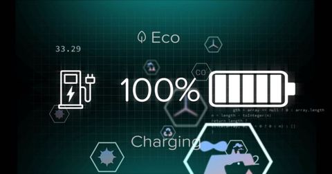 Futuristic dashboard displaying full eco battery charge