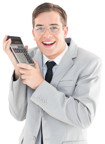 transparent geeky smiling businessman holding calculator - Download Free Stock Videos Pikwizard.com