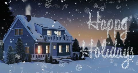 Festive Winter Scene with Snowflakes and Holiday Greeting