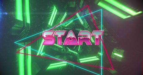 Retro futuristic start button with neon lines