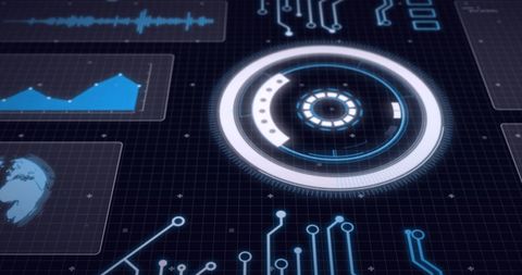 Futuristic Digital Interface with Data Visualization and Circuitry - Download Free Stock Images Pikwizard.com