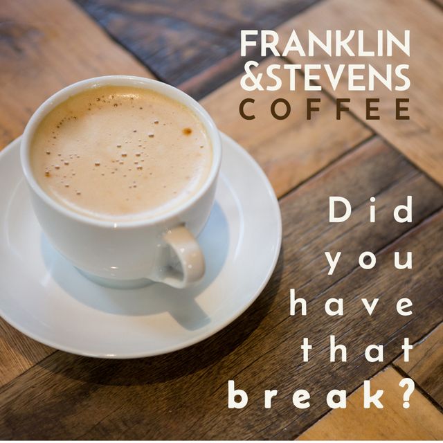 Composition of franklin and stevens coffee text over cup of coffee on wooden table - Download Free Stock Videos Pikwizard.com