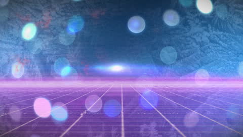 Retro Futuristic Christmas Background with Light Grid and Snowflakes