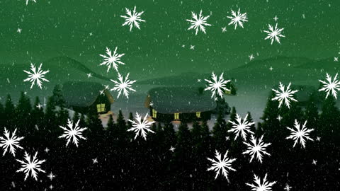 Idyllic Winter Wonderland with Snowflakes and Cabin