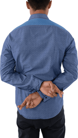 Transparent view of businessman with fingers crossed behind back