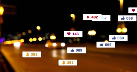 Social Media Notification Icons over Blurred City Background