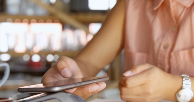 Close-Up of Person Using Mobile Wallet for Contactless Payment - Download Free Stock Images Pikwizard.com