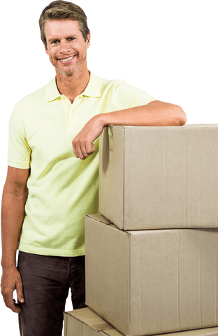 Smiling Man with Cardboard Boxes on Transparent Background - Download Free Stock Videos Pikwizard.com