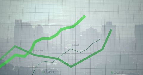 Ascending Green Line Graph Overlay on Urban Skyline for Business Growth Concept - Download Free Stock Images Pikwizard.com