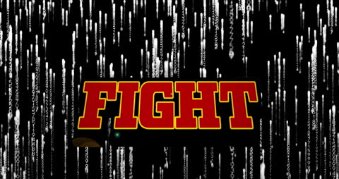 Dynamic 'Fight' Animation Over Digital Code Matrix