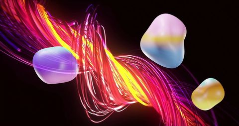 Futuristic Light Trails and Abstract Shapes on Black Background