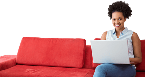 transparent smiling college student with laptop on red sofa - Download Free Stock Videos Pikwizard.com