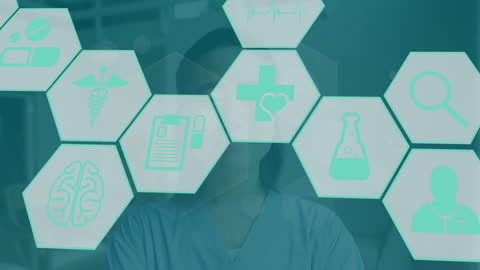 Digital Healthcare Interface with Medical Icons Overlay