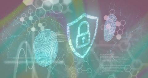 Digital security interface with fingerprint and padlock icon