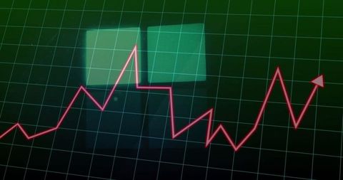 Red Line Graph on Digital Grid Background for Analytics