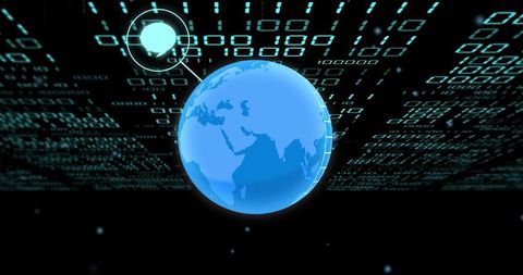 Globe Connecting to Digital Data Streams in Futuristic Cyber Network with HUD Node Overlay