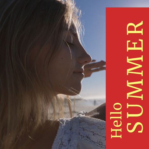 Serene caucasian woman by beach celebrating summer