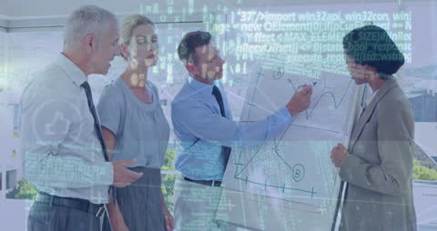 Business Team Analyzing Financial Growth Chart Overlay Concept