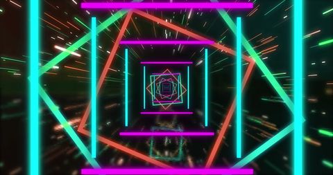 Neon Geometric Shapes on Dynamic Black Background