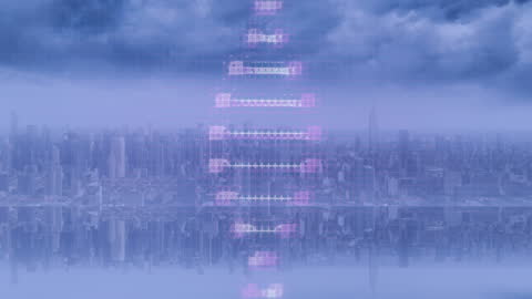 Evolving DNA Strand over Urban Landscape Concept