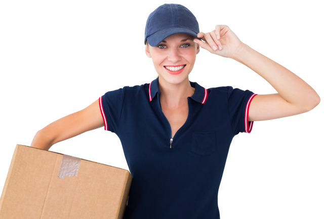 Transparent Background Cheerful Delivery Woman Holding Parcel - Download Free Stock Videos Pikwizard.com