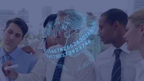 Team Analyzing Digital World Data Overlay Background