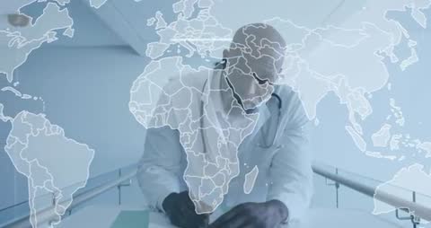 Global Healthcare Connectivity with Physician Analyzing Data in Futuristic Display