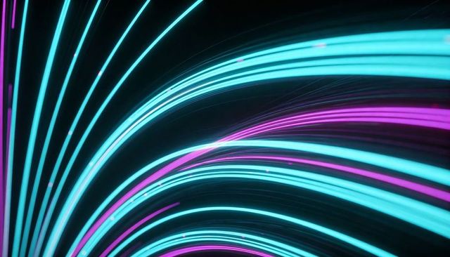 Curving neon light streams in cyan and magenta creating futuristic motion and energy