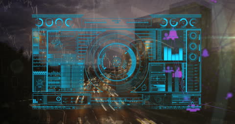 Futuristic Data Interface Over Global Cityscape