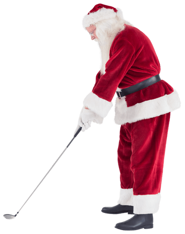 Santa Claus Playing Golf in Classic Red & White Outfit Transparent