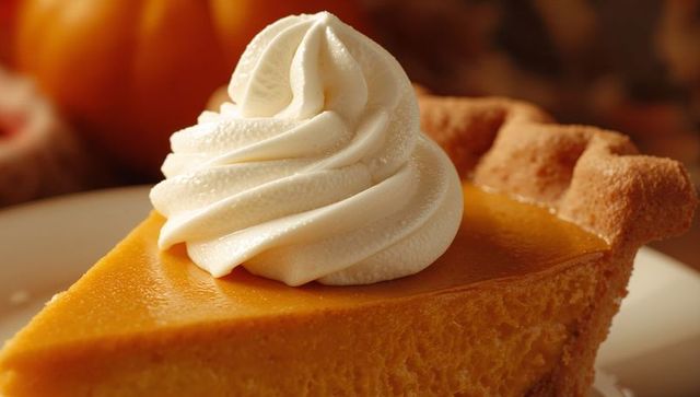 Pumpkin Pie Slice with Whipped Cream for Autumn Festivity