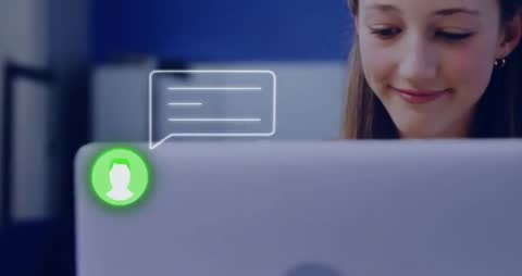 Student Engaged in Online Learning with Chat Notification