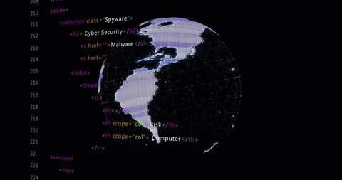 Rotating Globe with Digital Code Overlay Reflecting Global Internet Security - Download Free Stock Images Pikwizard.com