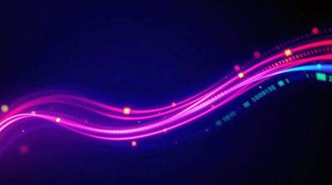 Neon waveforms with futuristic digital display