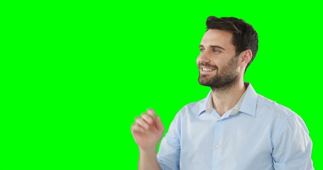 Man in Blue Shirt Smiling Against Green Screen Background - Download Free Stock Images Pikwizard.com