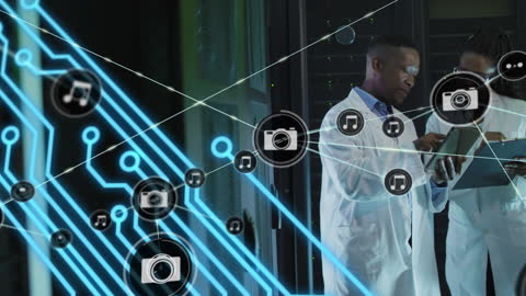 African American IT Technicians Analyzing Data in Digital Network