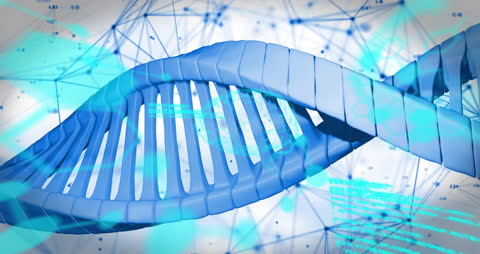 Digital DNA Strand with Data Processing in Blue