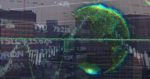Digital Economy Globe with Financial Stock Market Data Overlay