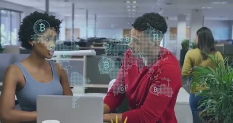 Business Colleagues Analyzing Cryptocurrency with Digital Map