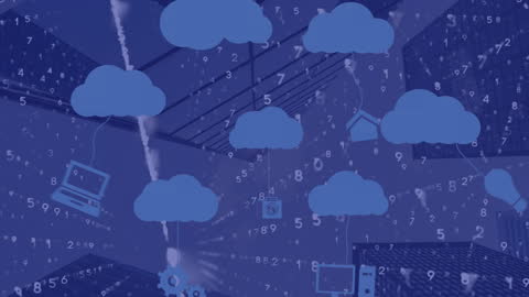Cloud Computing Icons Overlaying Urban Nightscape