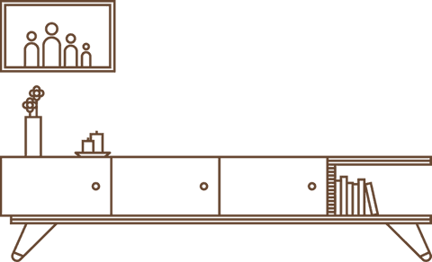 Minimalist Line-Art Sideboard with Decor on Transparent Background