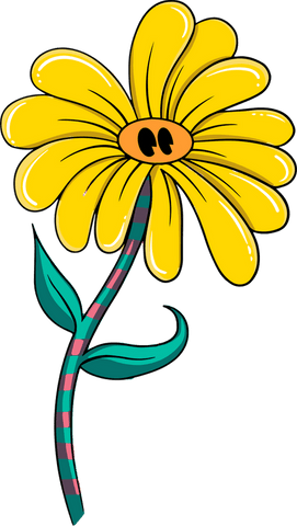 Whimsical cartoon flower with eyes on transparent background