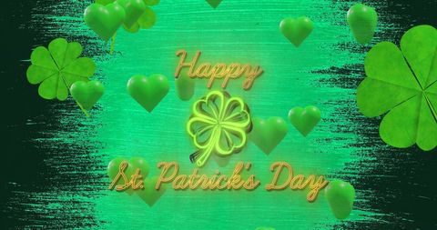 St. Patrick's Day Celebratory Graphic with Green Hearts and Shamrocks
