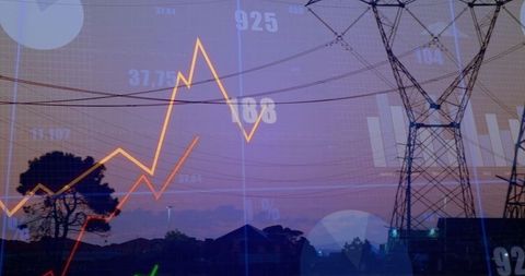Power Lines and Cost Chart Interpolation at Dusk Suburb Landscape
