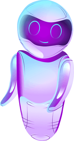 Friendly cartoon robot with purple-cyan gradient in transparent background
