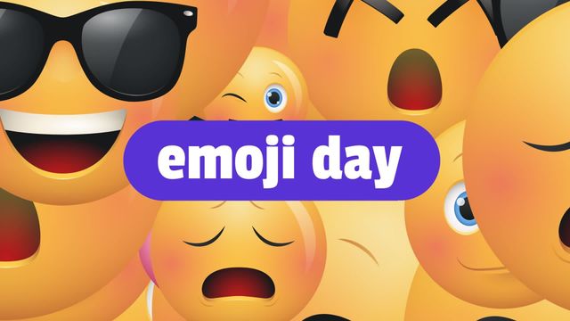 Colorful cartoon emojis with varied expressions on faces for broadcaster about Emoji Day. Great for social media posts, communication activities, and festive digital themes.