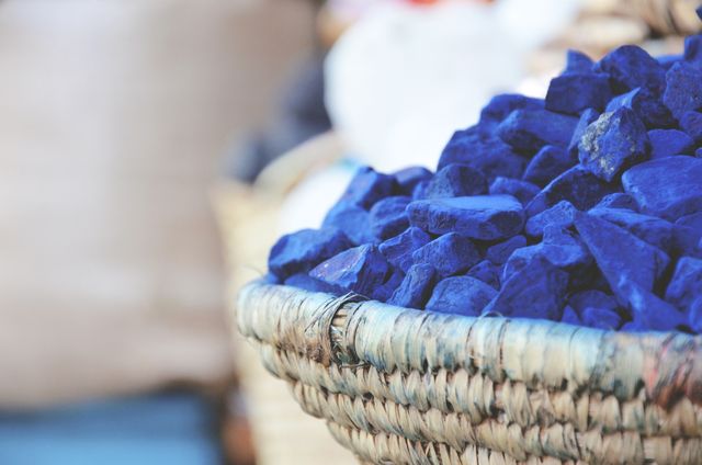 Close-Up of Blue Gemstones in Woven Basket - Download Free Stock Images Pikwizard.com