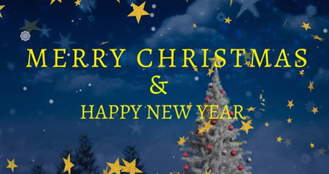 Festive Christmas and New Year Greeting with Starry Night