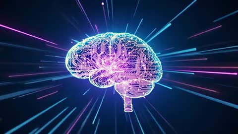 Neon Brain Glowing with Digital Network Animation